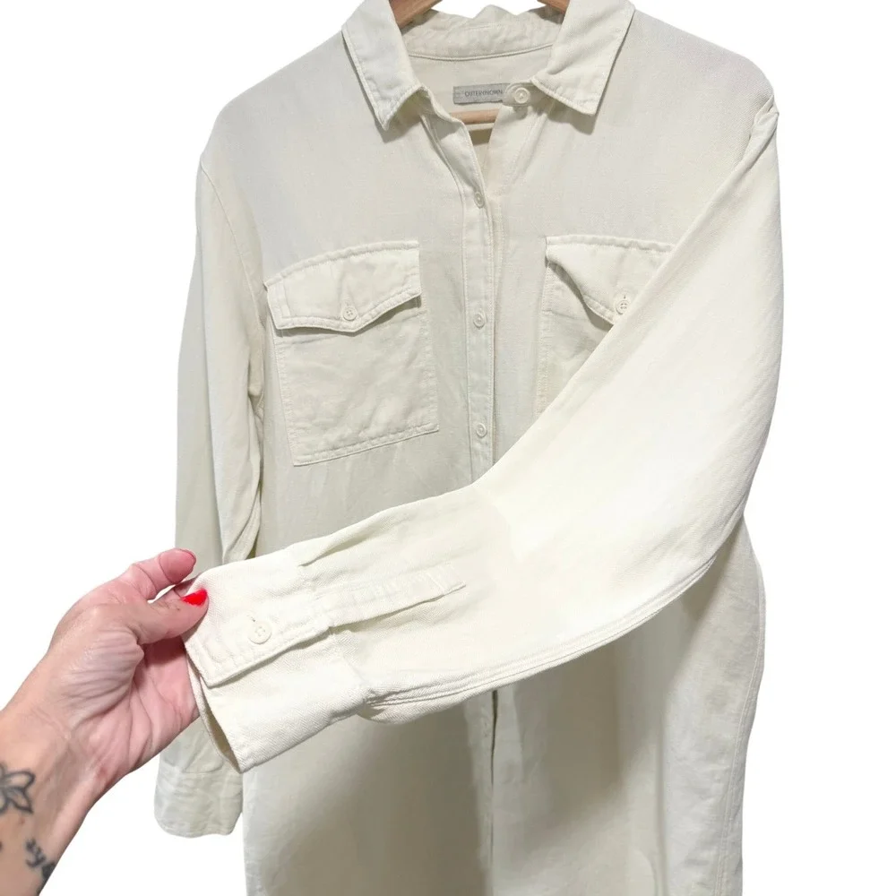 Outerknown Shirt Dress Womens M White Linen Organic Cotton Herringbone Lagenlook